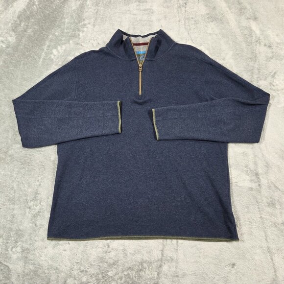 Robert Graham Sweater Mens Medium Navy Blue Knit 1/4 Zip Preppy Casual Shirt - Picture 2 of 8